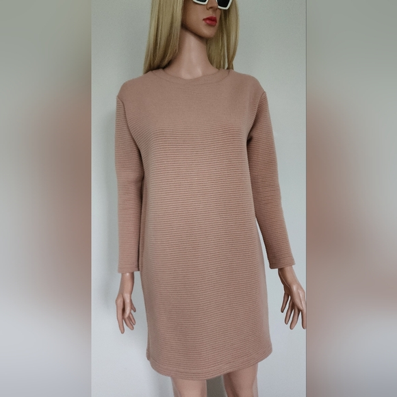 ASOS DRESS BEIGE RIBBED THICK SHIFT DRESS SZ.4 - Picture 1 of 9